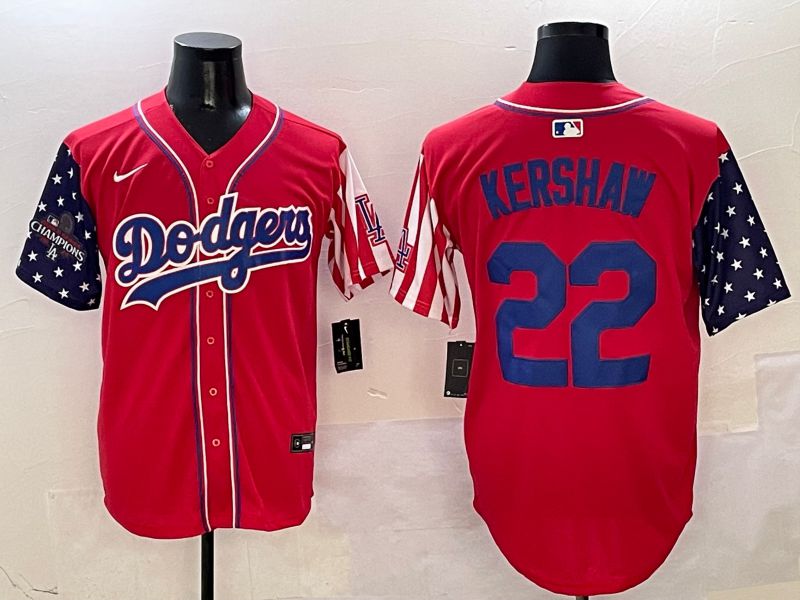 Men Los Angeles Dodgers 22 Kershaw Red a generation of national flags Joint name 2025 Nike MLB Jersey style 5